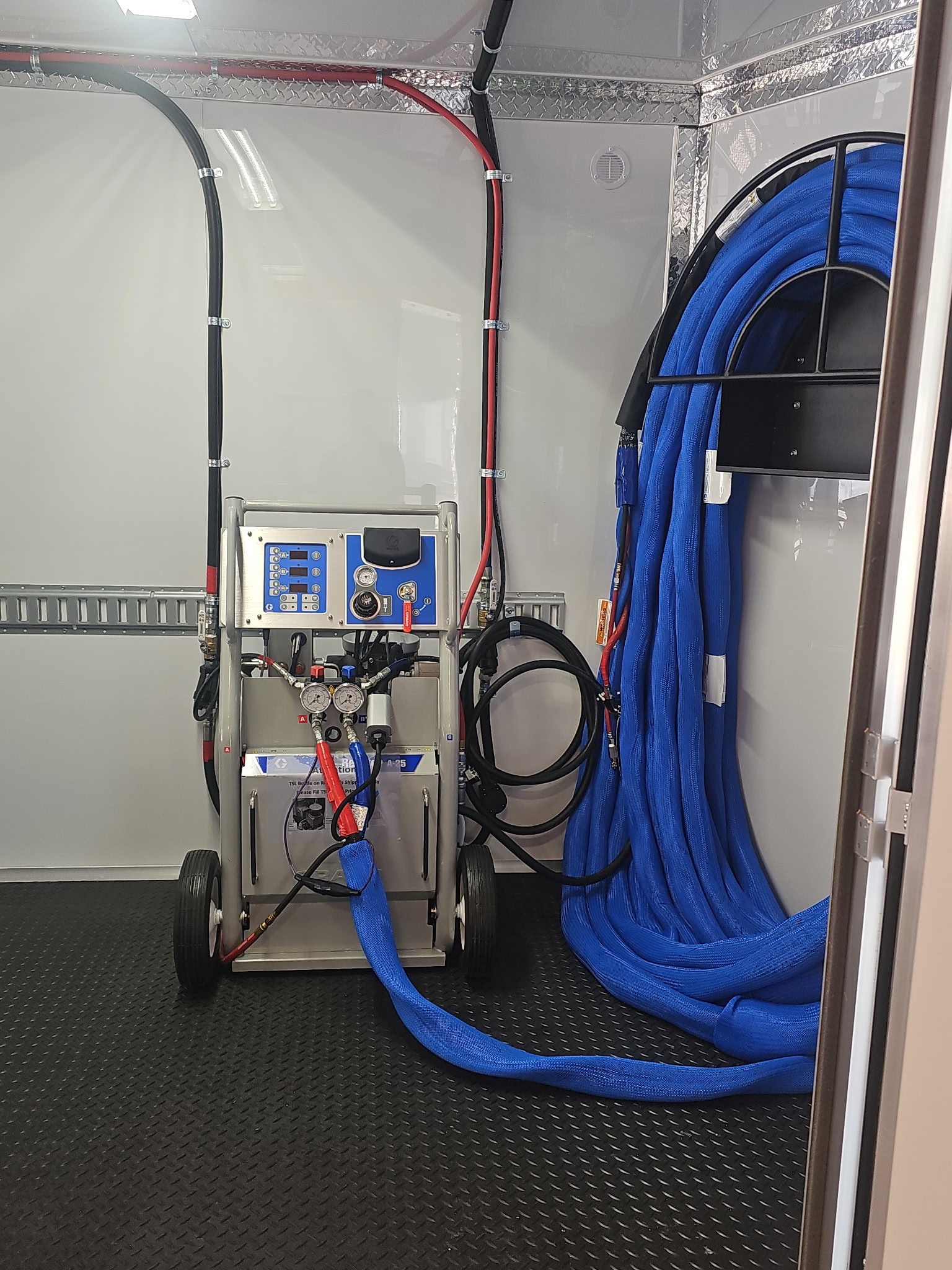 Spray foam proportioner and heated hose